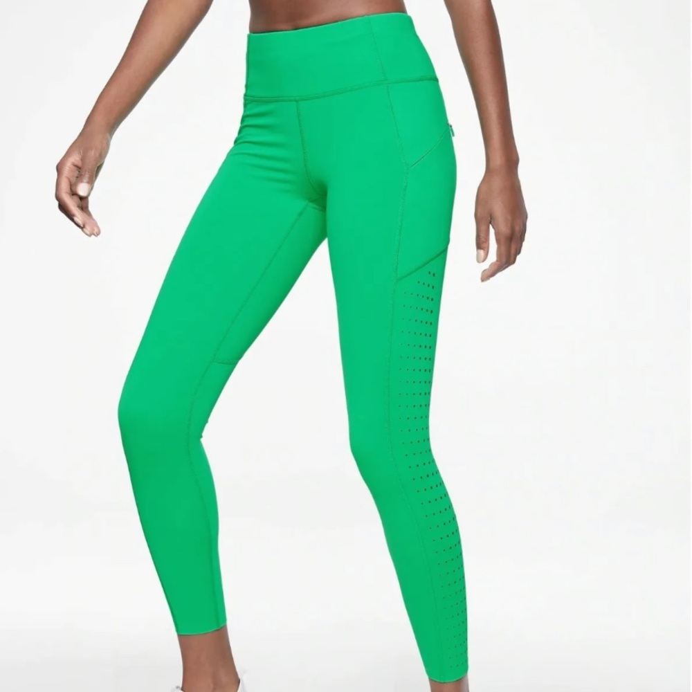 Athleta Contender Laser Cut 7/8 leggings High Teal - XS